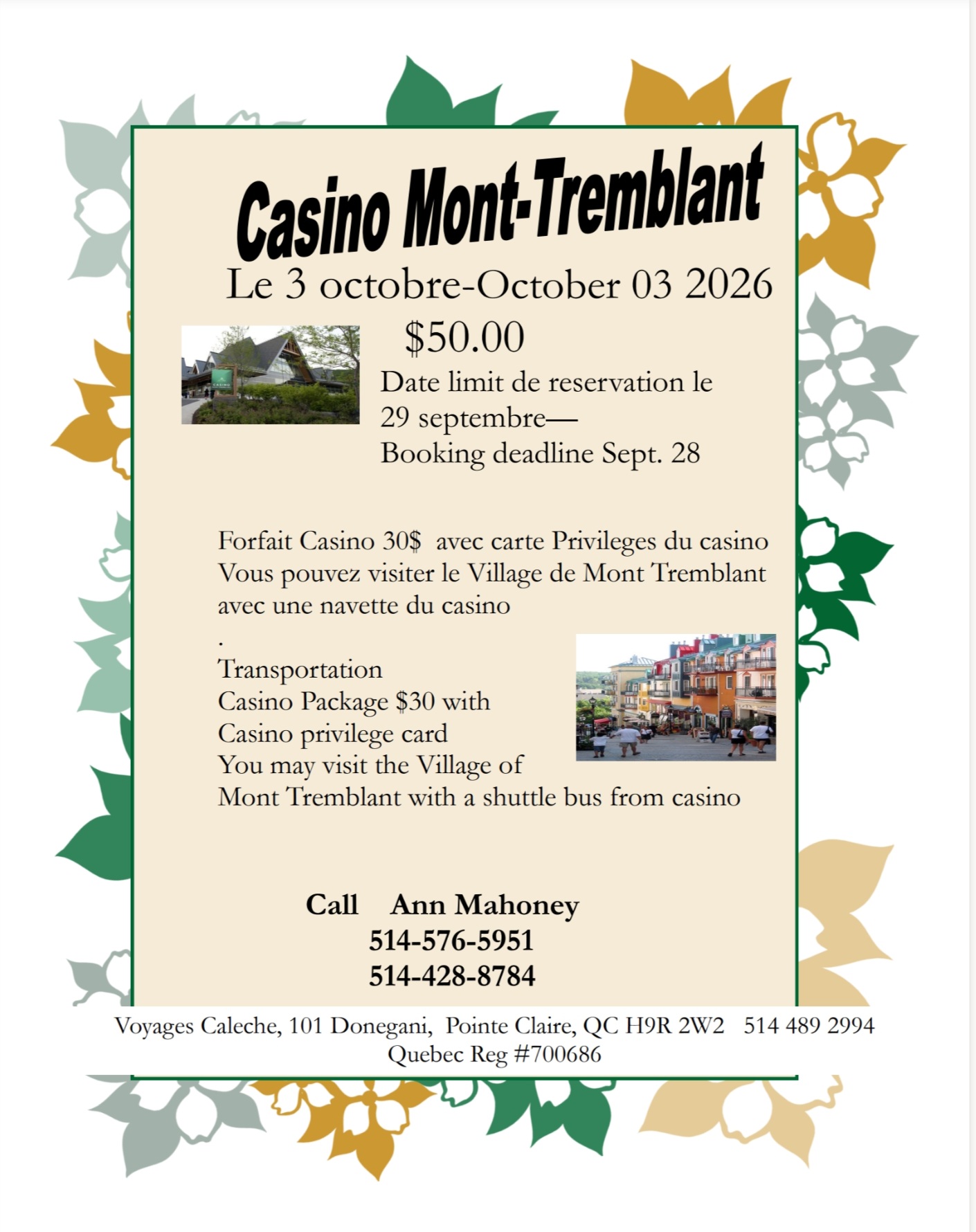 CASINO MONT TREMBLANT OCTOBRE 3, 2026
